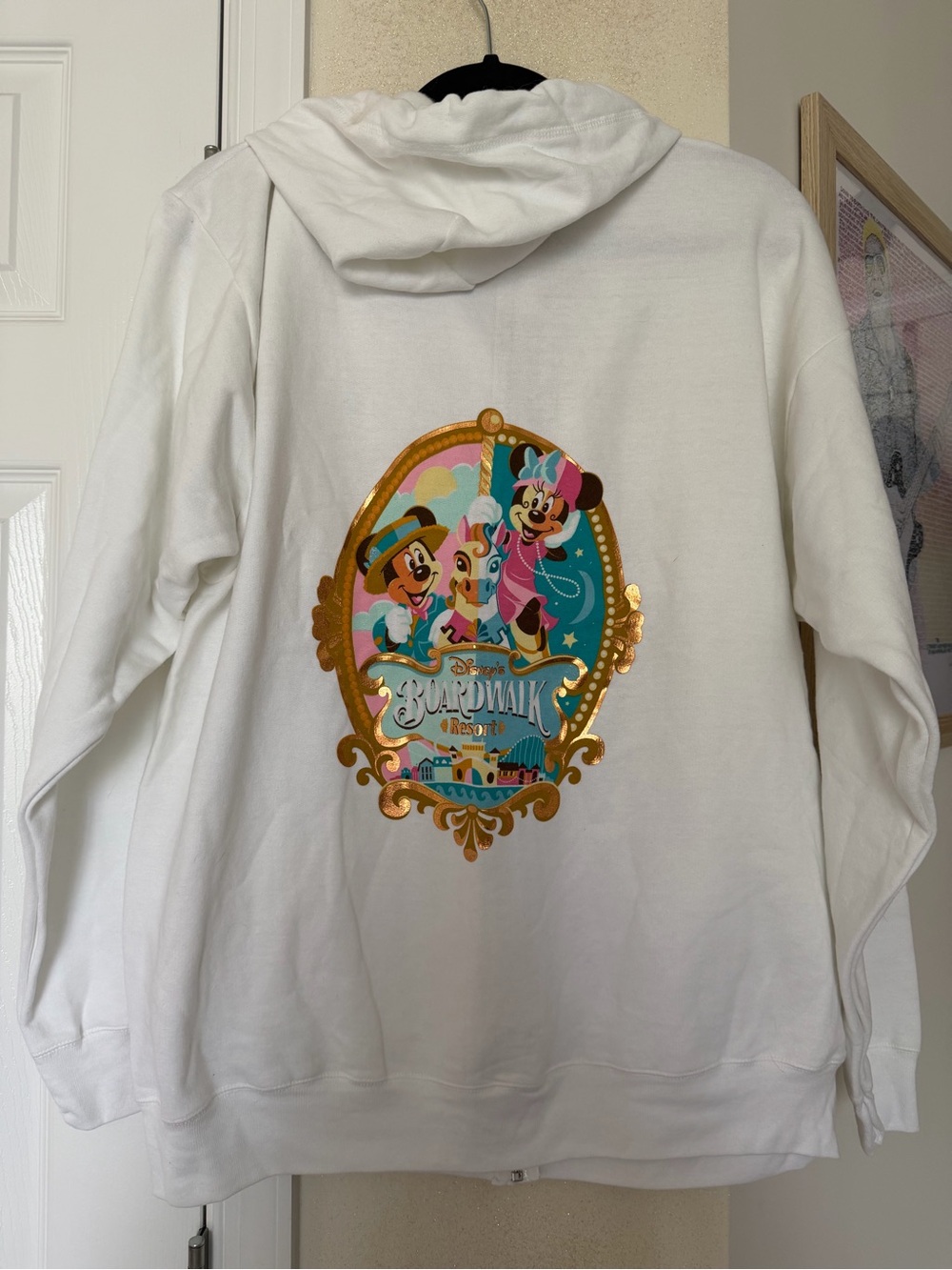 Disneyland White Zip-Up Hoodie with Gold & Teal Boardwalk Resort Logo - Picture 5 of 7